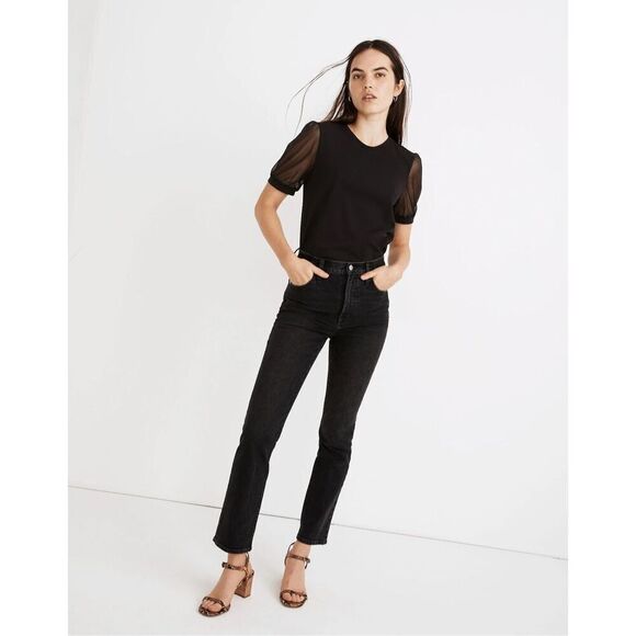 Madewell Bleached Linen Sheer Sleeve Knit Top Women’s Medium - Picture 3 of 11